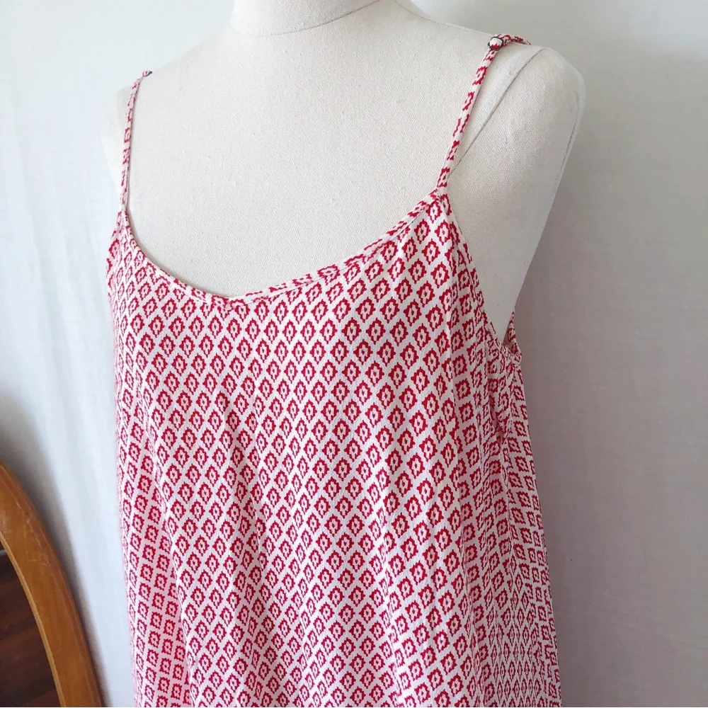 TIGERLILY Size 12 Red White Aztec Print Slip Mini Dress Summer Beach Ruffle Boho - Picture 4 of 9